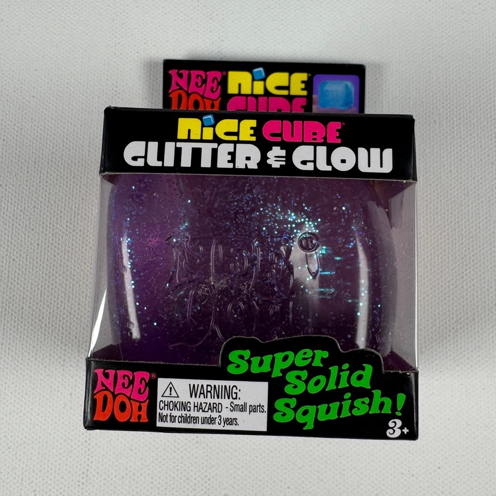 Schylling Nee Doh Nice Cube Glitter Glow in the Dark Super Solid Squish Purple